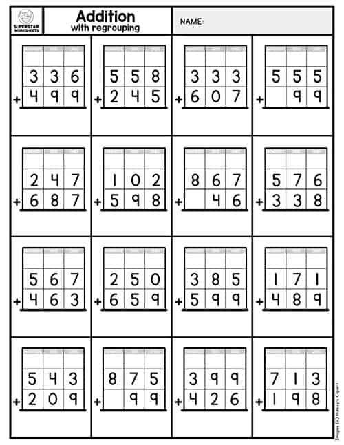 three digit addition with regrouping worksheet
