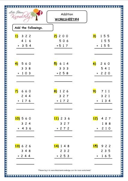 Grade 4 Maths Resources (1.4.1 Addition of 3 digit numbers with ...