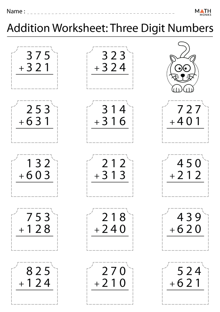 3 Digit Addition Worksheets with Answer Key