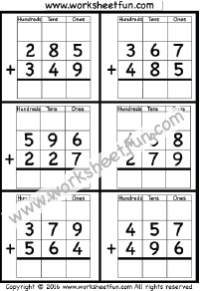 three digit addition worksheet without regrouping