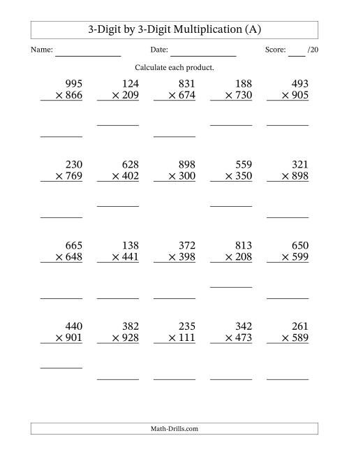 Multiplying 3-Digit by 3-Digit Numbers (A)