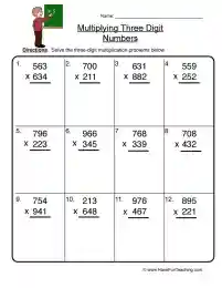 three digit multiplication worksheet pdf