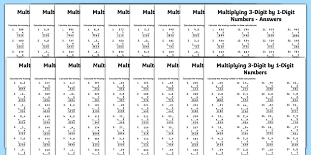 three digit multiplication worksheet pdf