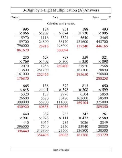 Multiplying 3-Digit by 3-Digit Numbers (A)