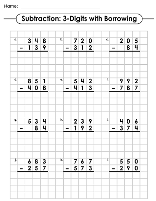 Subtraction Worksheets (3-Digits)