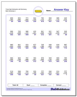 three digit subtraction borrowing worksheet