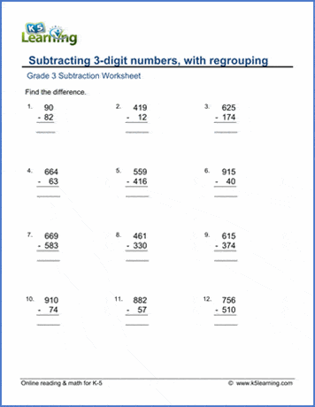 three digit subtraction borrowing worksheet
