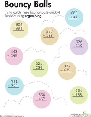 three digit subtraction with regrouping worksheet for second grade