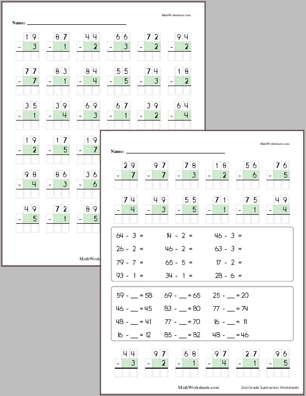 three digit subtraction worksheet 2nd grade math