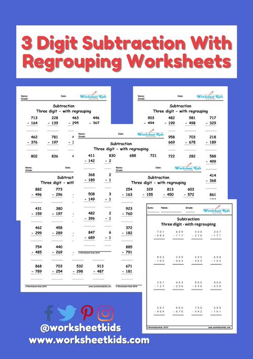3 digit subtraction with regrouping worksheets for 2nd and 3rd ...