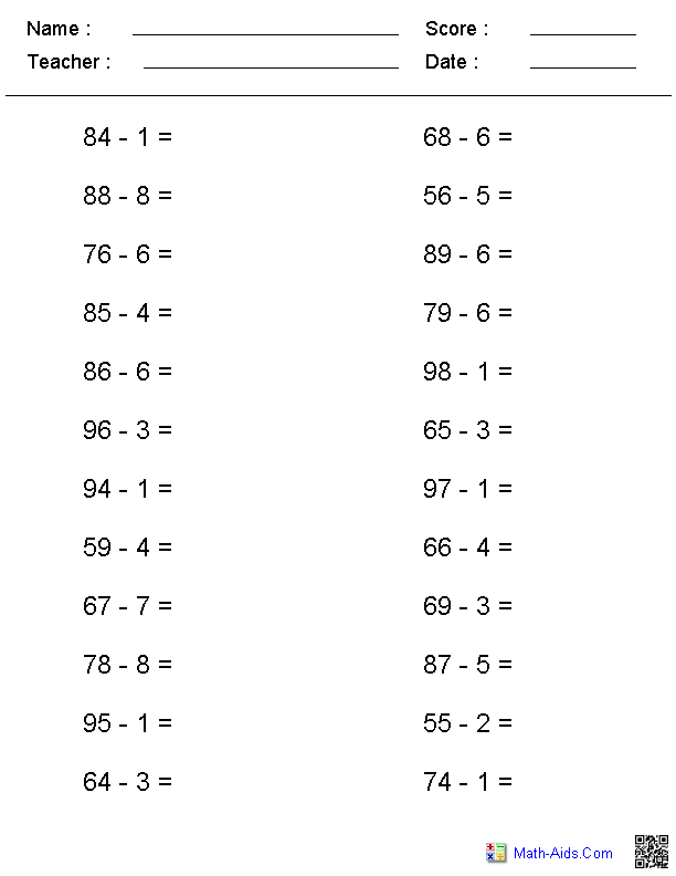 three digit subtraction worksheet 2nd
