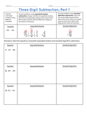 Three-Digit Subtraction, Part 1 | Worksheet 