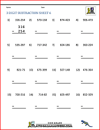Three Digit Subtraction with Regrouping Worksheets
