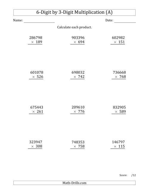 Multiplying 6-Digit by 3-Digit Numbers (A)