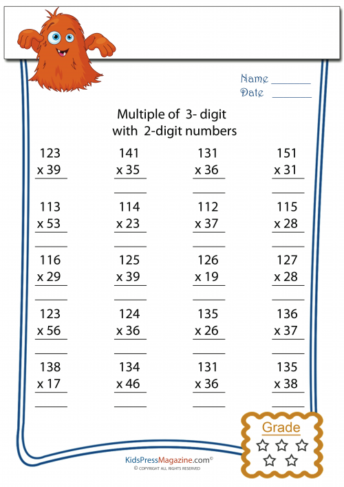 Multiplication Worksheet - 3 digit by 2 digit - #4 ...