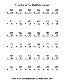 Three-Digit by Two-Digit Multiplication Worksheet for 3rd - 4th ...
