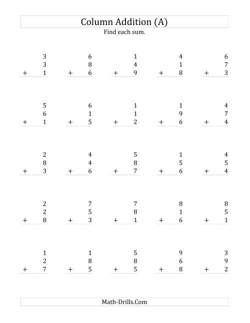 three number addition worksheet