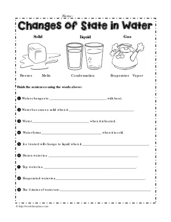 Changes of State in Water Worksheets