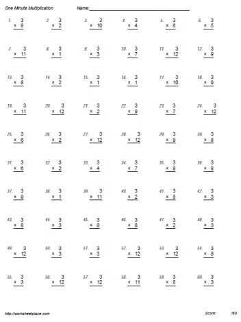 3 Times Tables Worksheets