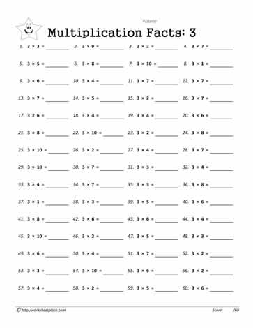 3 Times Tables Worksheets