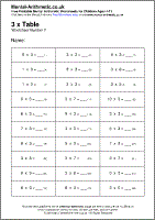 3 x Table Worksheets - Free Printable PDF