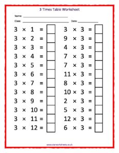 3 Times Tables Worksheet | Star Worksheets