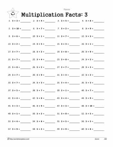 3 Times Tables Worksheets