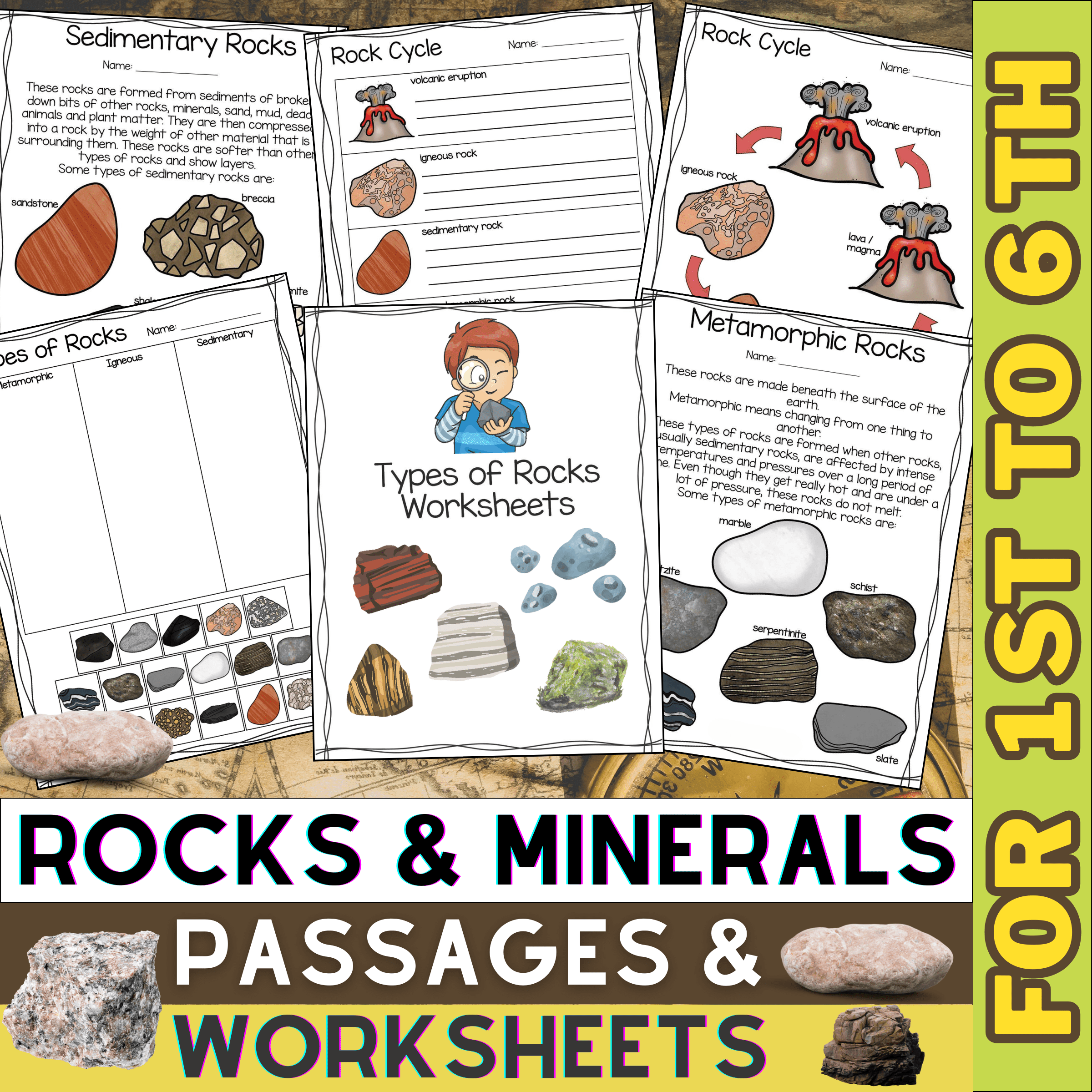 Rocks and Minerals Passages & Worksheets | Types of Rocks & Rock Cycle