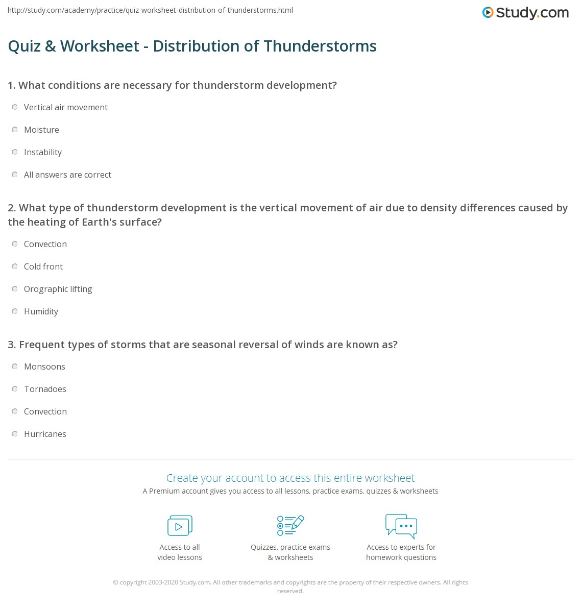 Quiz &  Worksheet - Distribution of Thunderstorms | Study.com
