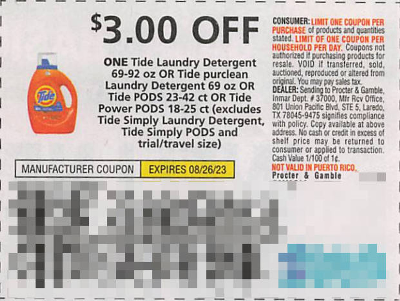 *EXPIRED* TIDE LAUNDRY DETERGENT 69-92 OZ, TIDE PURCLEAN LAUNDRY DETERGENT  69 OZ, TIDE PODS 23-42CT, OR TIDE POWER PODS 18-25CT (EXCLUDING TIDE SIMPLY  ...