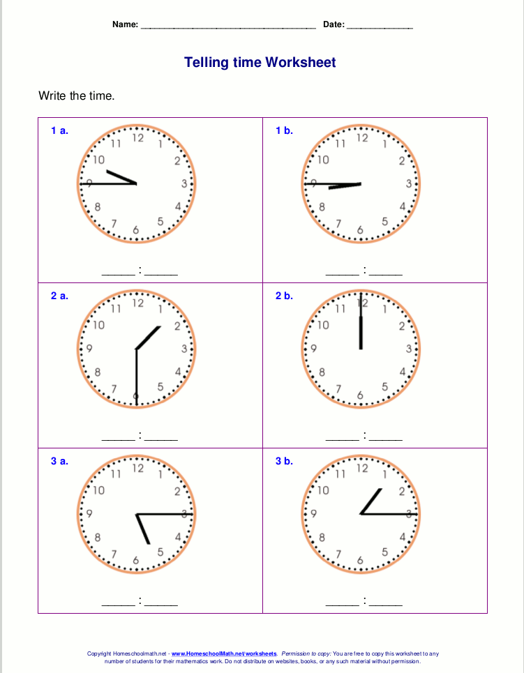 Telling time worksheets for 2nd grade