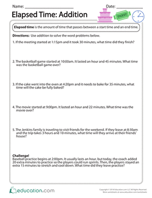 Elapsed Time: Addition | Worksheet 