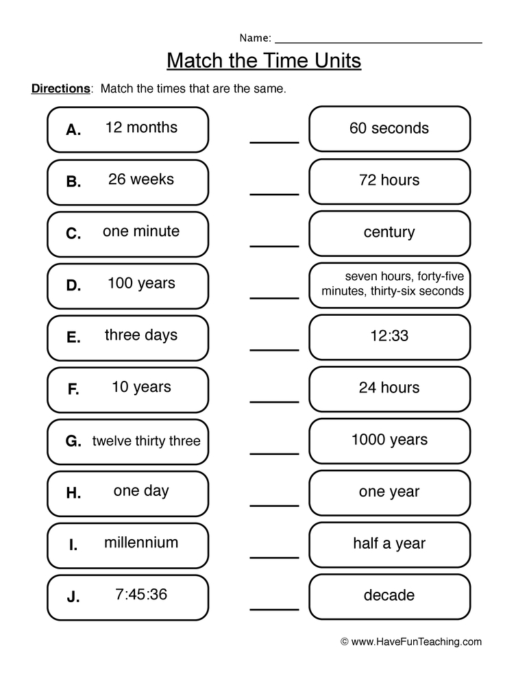 Match the Time Units Worksheet  
