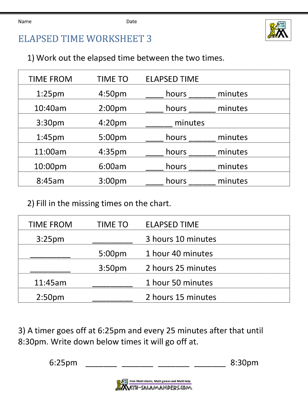 Elapsed Time Worksheets