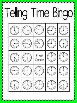 Telling Time Bingo (30 complete different cards &  calling cards ...