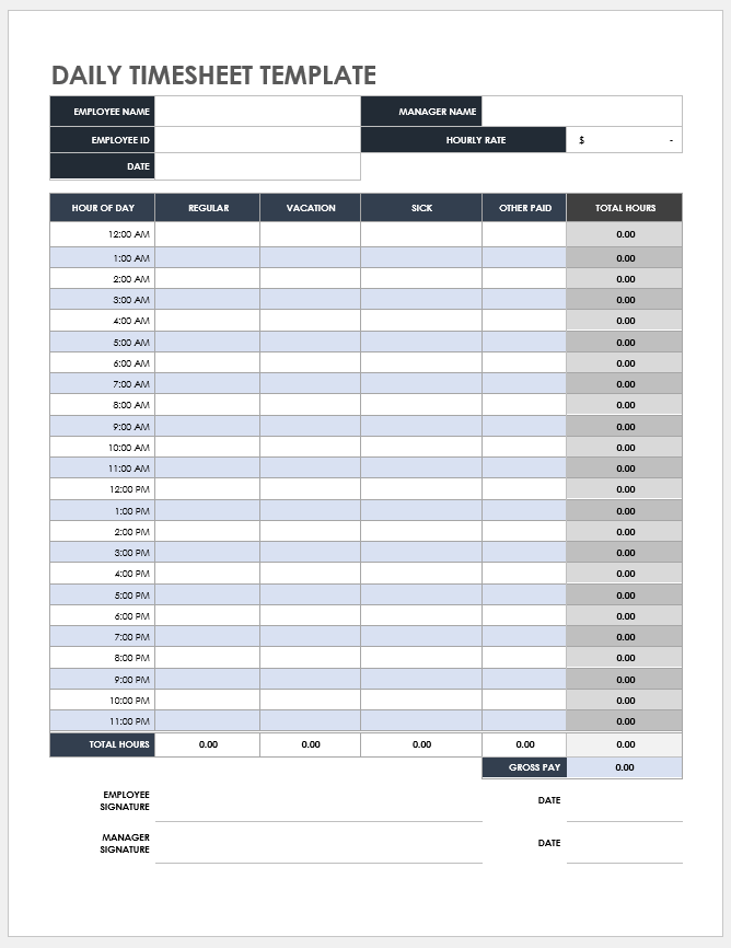 Free Daily Timesheet & Time Card Templates Smartsheet Worksheets