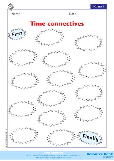 time connectives worksheet for grade 1