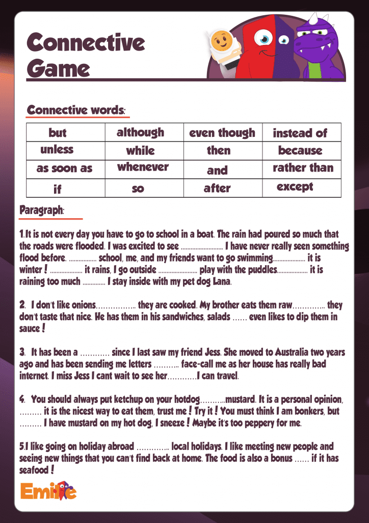 Teaching Connectives: 5 Activities and worksheets for the classroom.