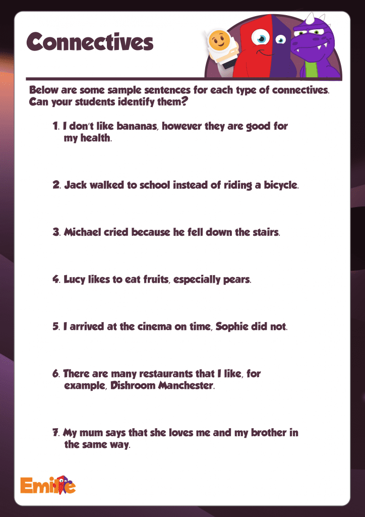 Teaching Connectives: 5 Activities and worksheets for the classroom.
