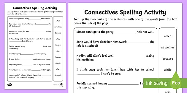 Simple Connectives Worksheet KS1 - Primary Resources