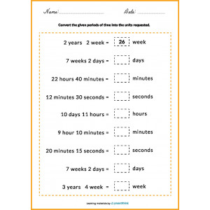 Worksheet Conversions (Converting time units)