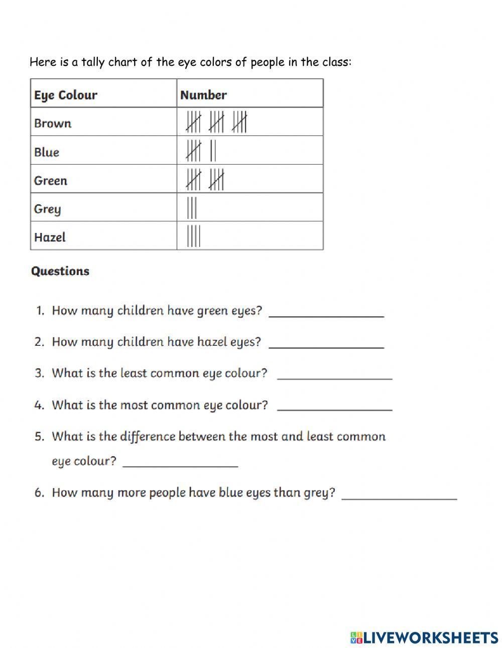 Tally and time! Unit 2 &  8 review worksheet  