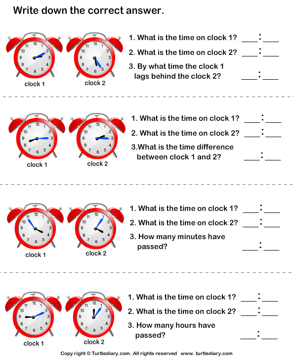 Find Start Time End Time and Time Difference | Turtle Diary Worksheet