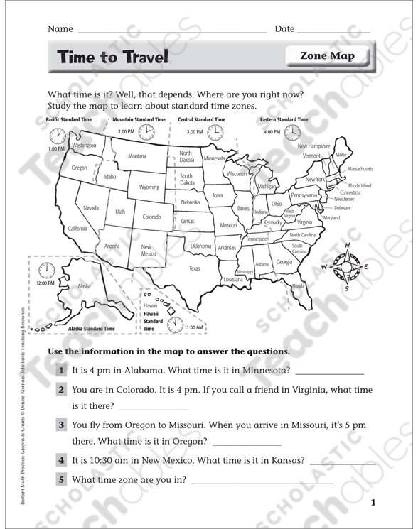 Time to Travel (Zone Map): Instant Math Practice Page for Grades 2 ...