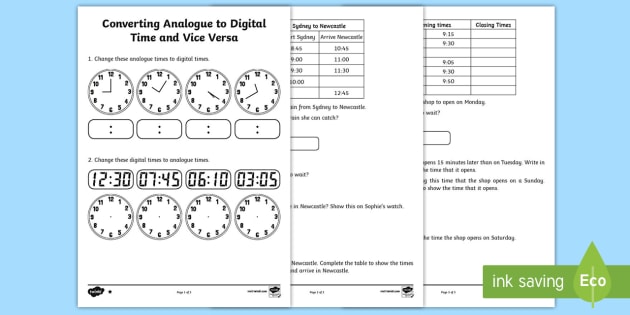 time digital worksheet ks1