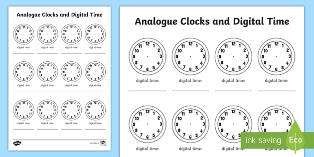 Analogue Clock and Digital Time Worksheet (Lehrer gemacht)