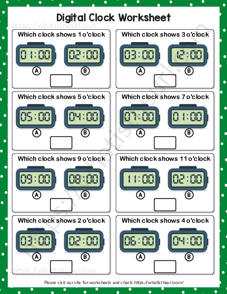 Digital clock worksheet - exercise 2 - Your Home Teacher
