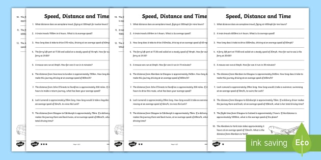 Speed Distance Time Worksheet - CfE Maths (teacher made)