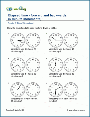 Grade 3 Time Worksheet: Changes in time (5 minute intervals) | Worsheets library...