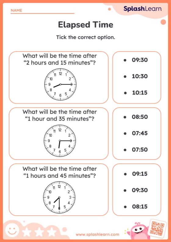 Elapsed Time — Printable Math Worksheet
